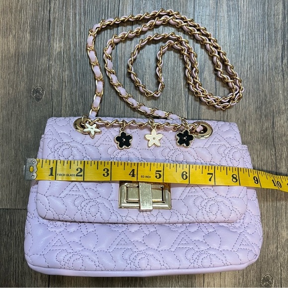 Aldo Lavander Quilted Crossbody Bag Golden Double Shoulder Strap Chain - Picture 16 of 17